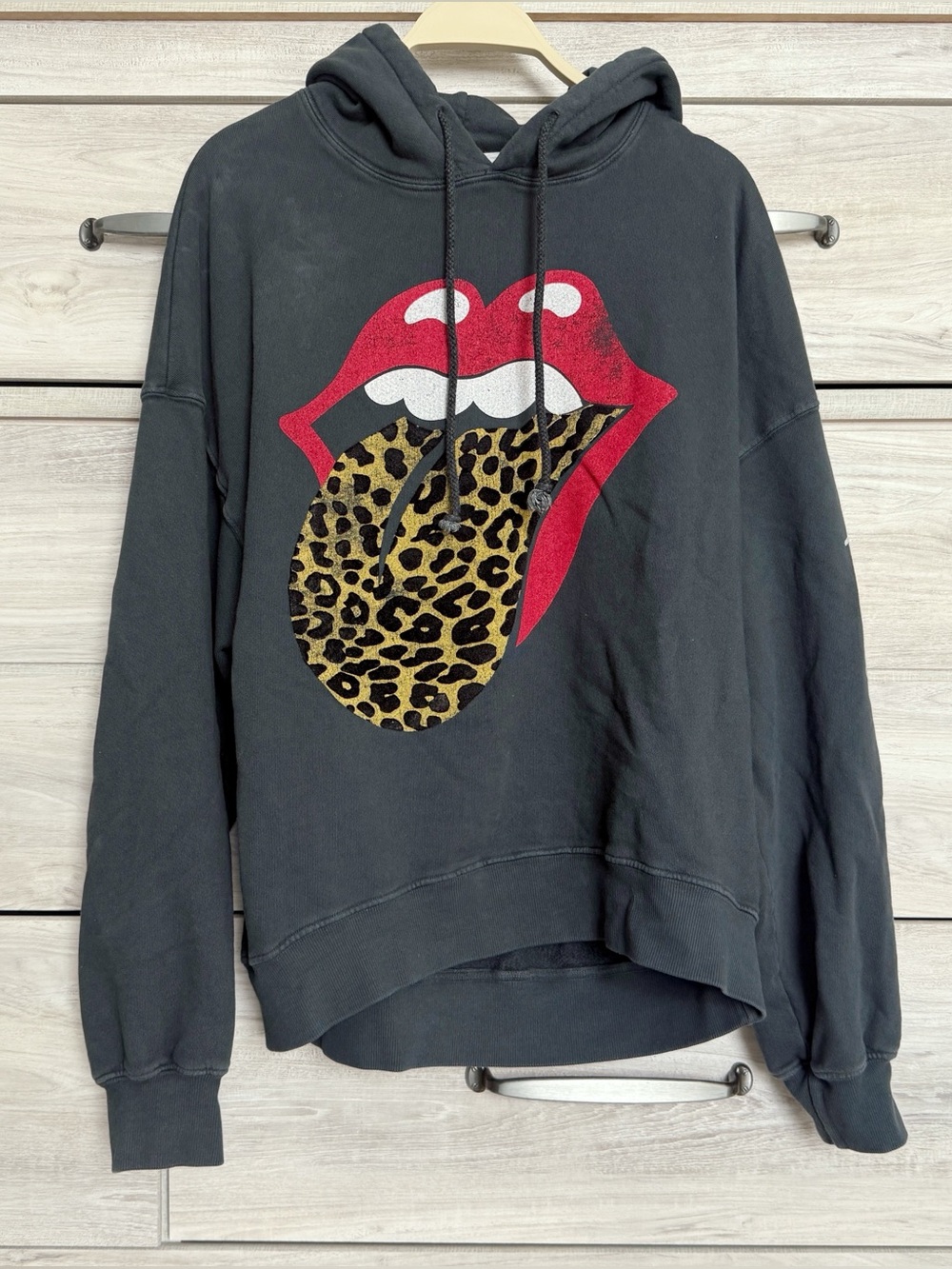 Daydreamer Free People Distressed Rolling Stones Velvet Flocked Graphic Hoodie